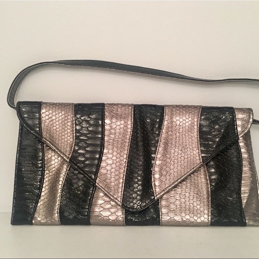 Silver & Black Large Clutch Bag, Pre-owned
